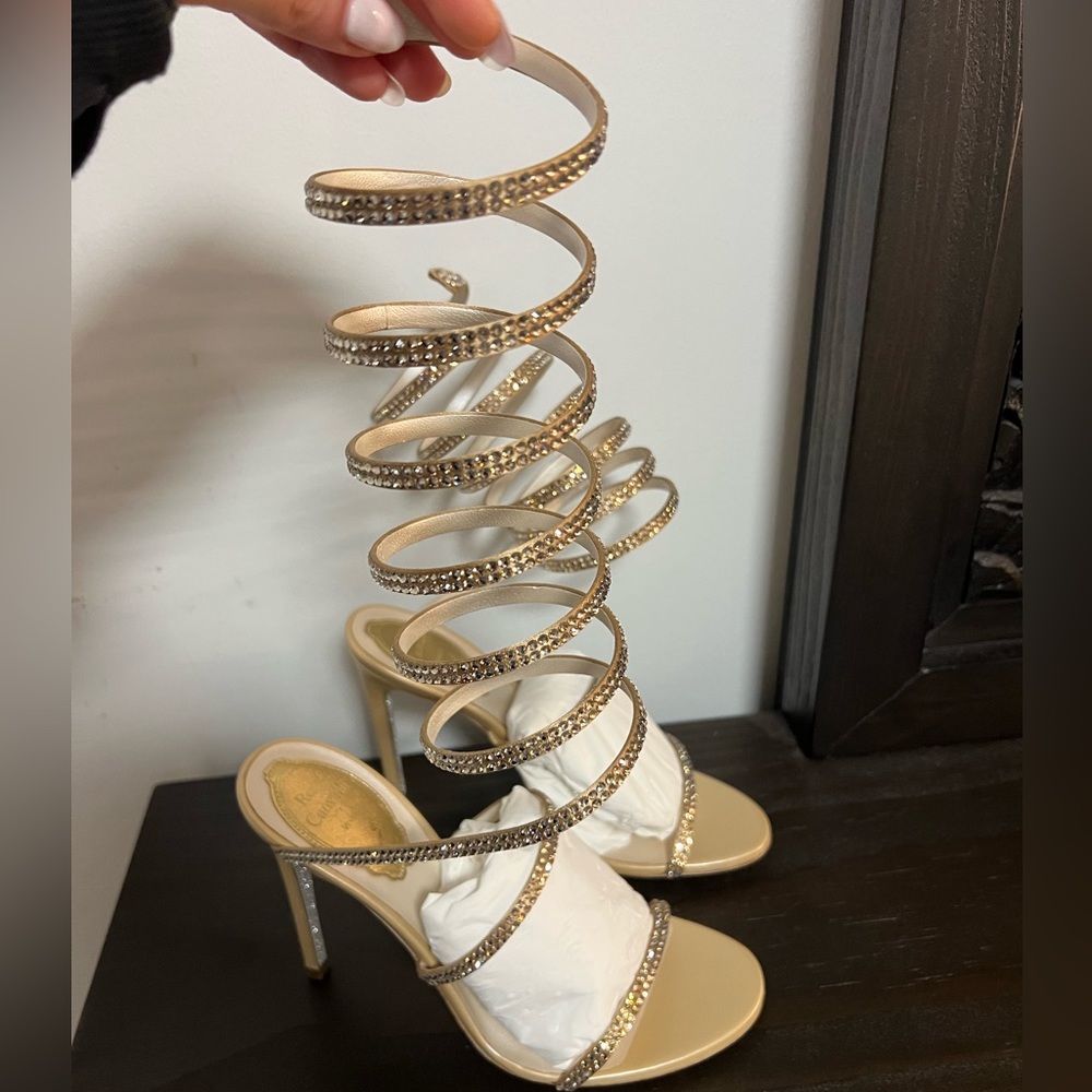 RENE CAOVILLA
Cleo embellished satin sandals size 35.5 4” heel